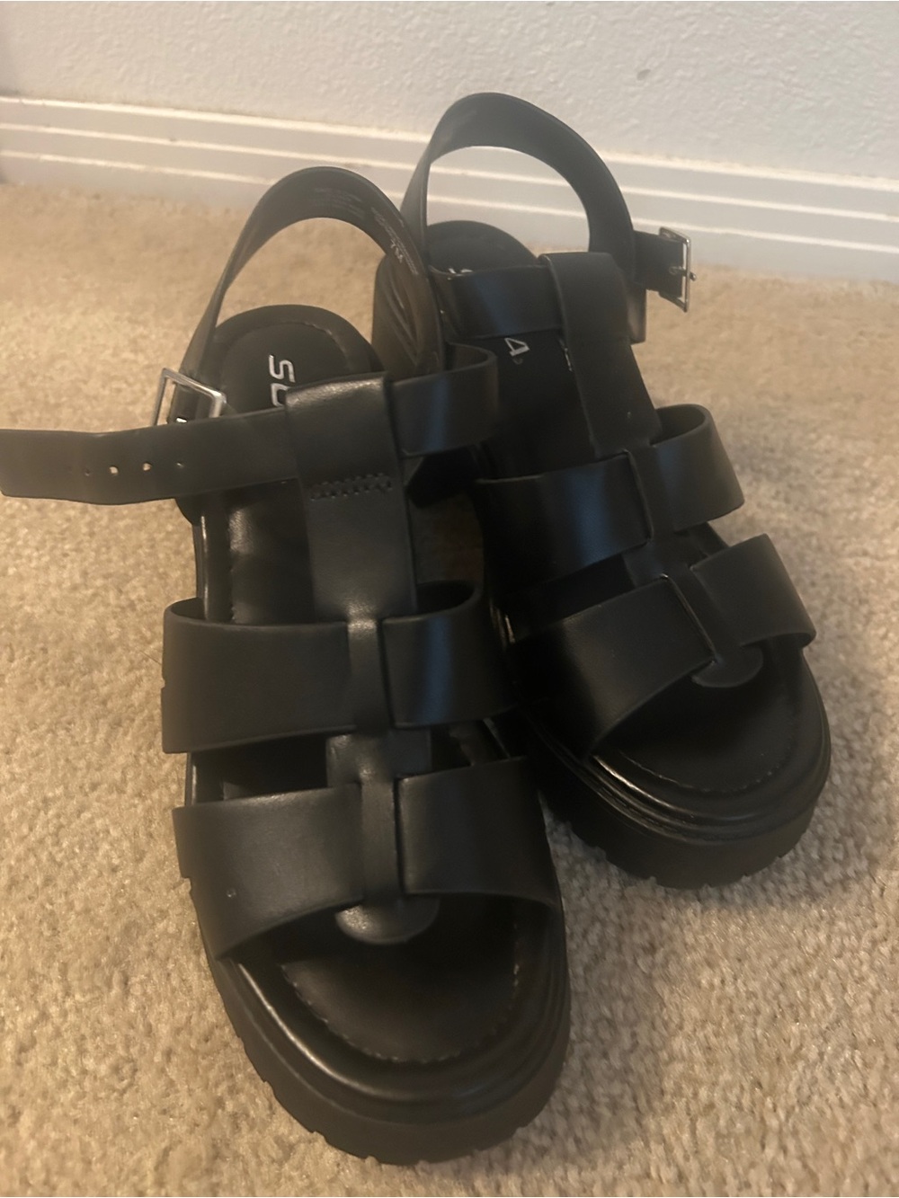 Soda Black Platform Strappy Block Heel Sandals - Picture 2 of 3